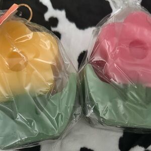 Floral Pillar Candle Set - Yellow and Pink